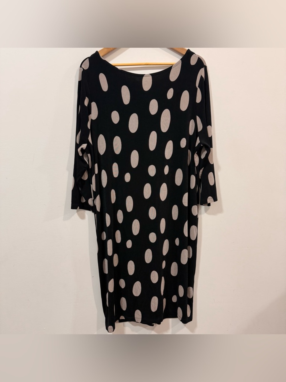Chico's Black Cream Polka Dot 3/4 Sleeve Modest Preppy Shift Dress Size 16/18